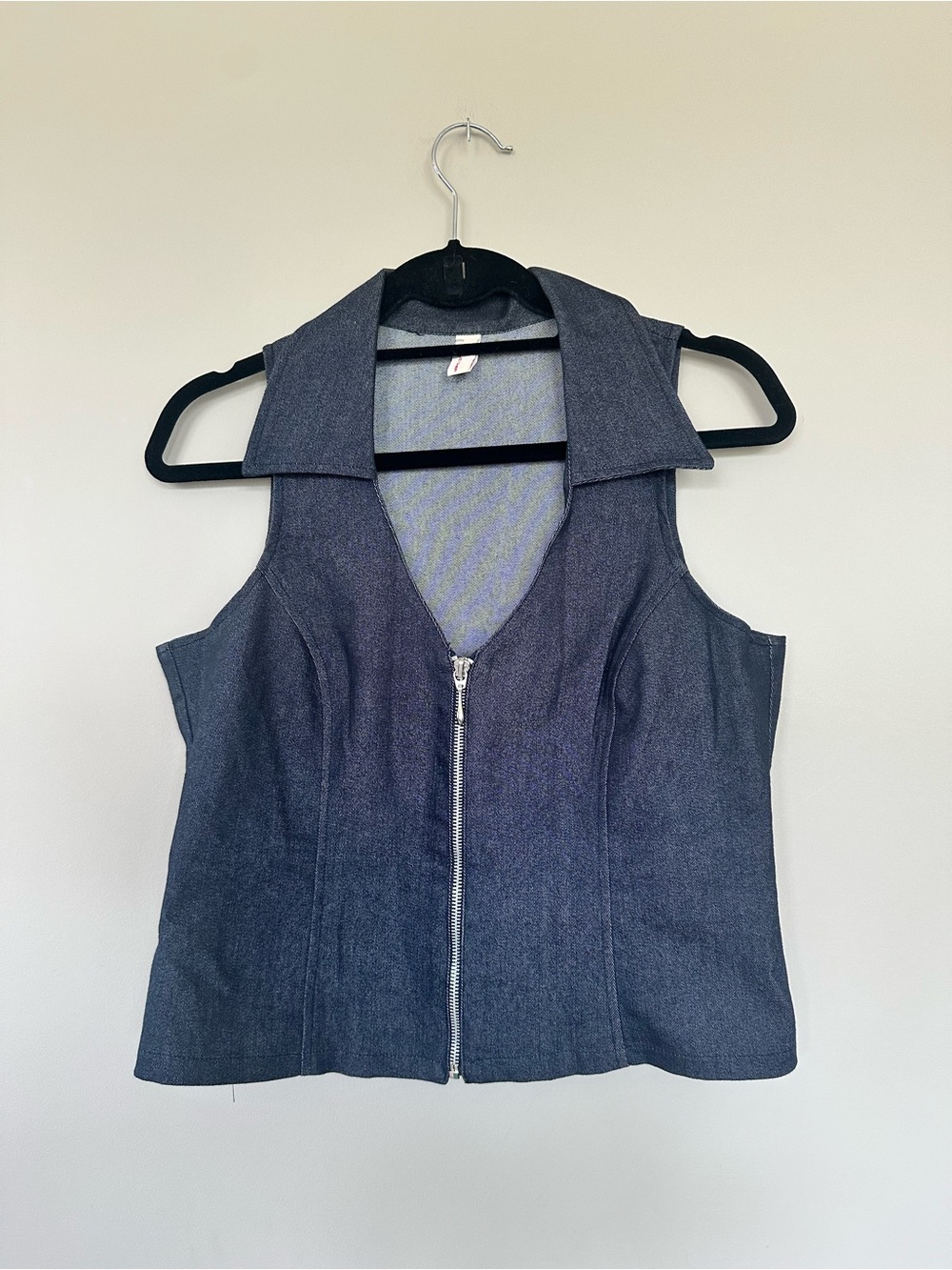 Sleeveless Zip-Front Denim Inspired Vest in Dark Blue